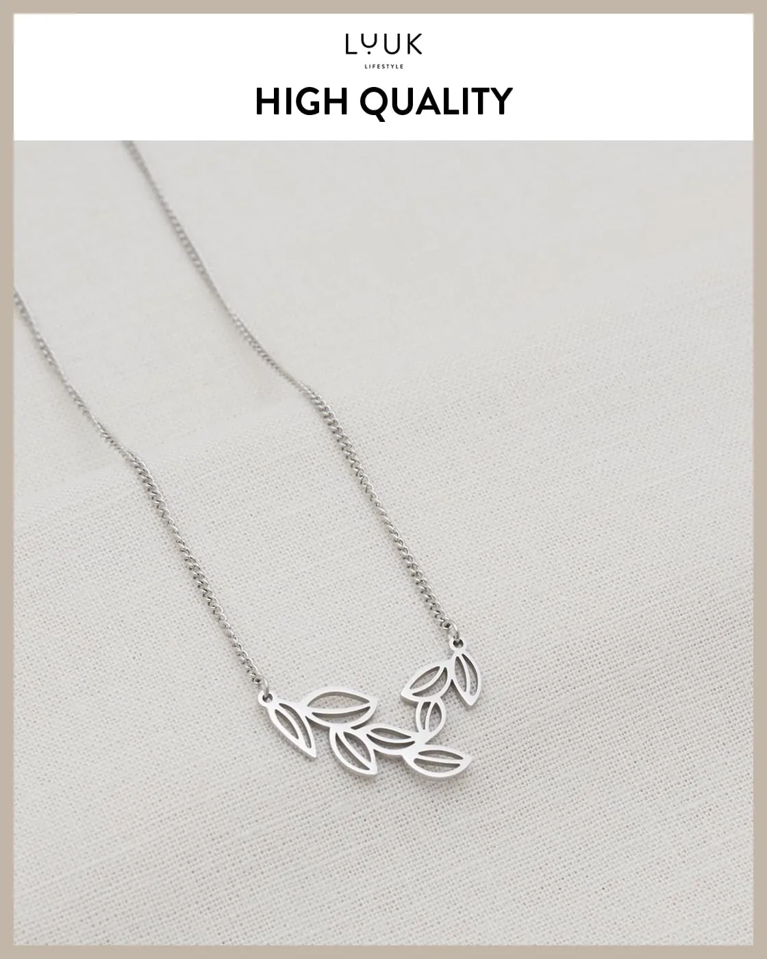 LUUK LIFESTYLE Collana con Ciondolo Ramo d'Ulivo, Argento, 50cm - immagine 4
