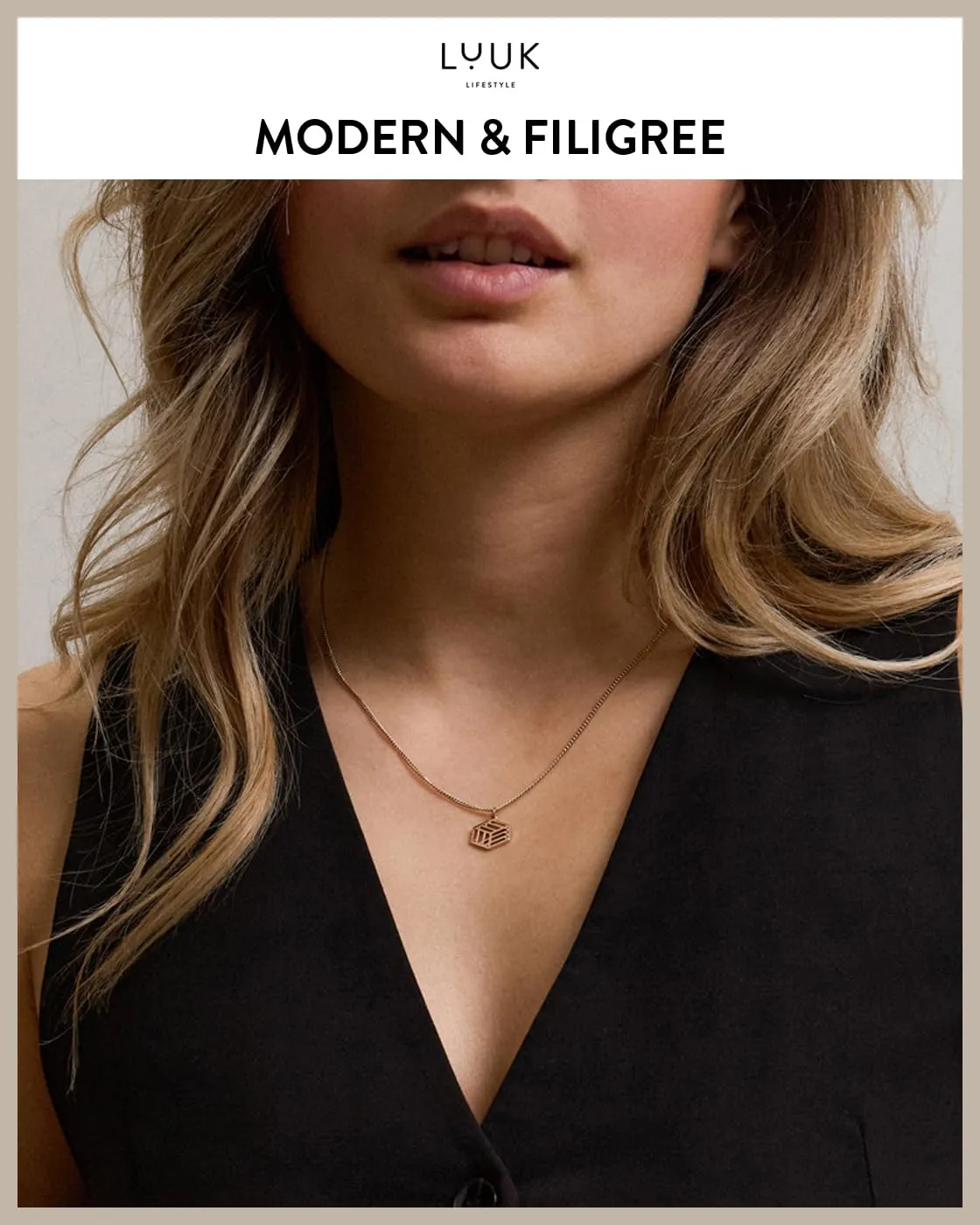 LUUK LIFESTYLE Collana con Ciondolo Dado, Oro Rosa, 50cm - immagine 3