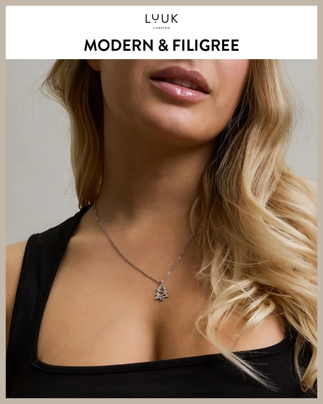 LUUK LIFESTYLE Collana con Ciondolo Albero di Natale, Argento, 50cm - immagine 3