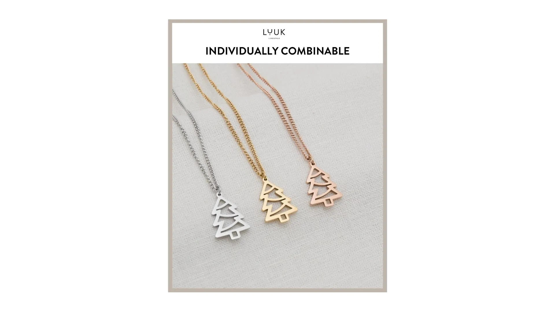 LUUK LIFESTYLE Collana con Ciondolo Albero di Natale, Argento, 50cm - immagine 5