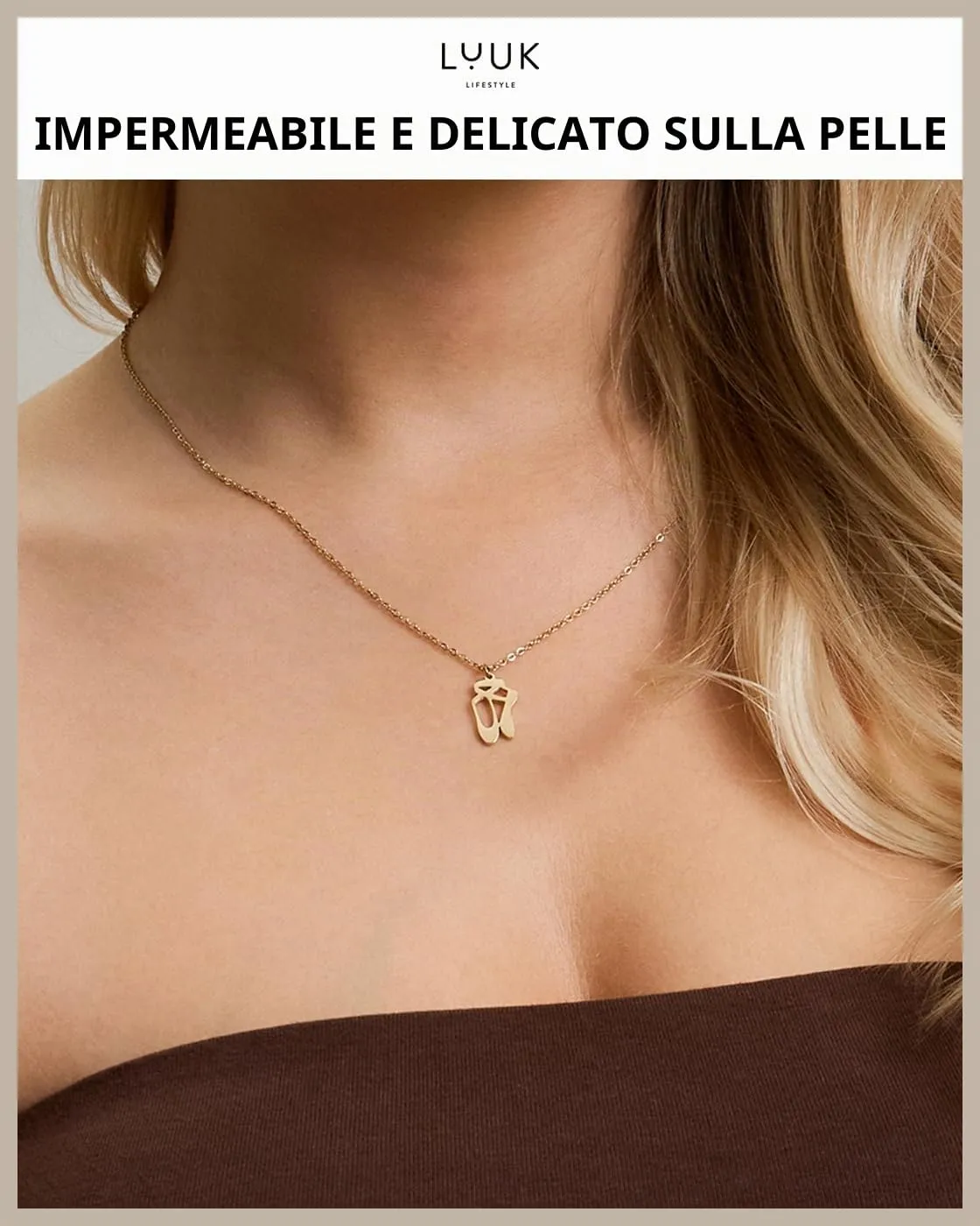 LUUK LIFESTYLE Collana con Ciondolo Scarpe da Balletto, Oro, 50cm - immagine 2