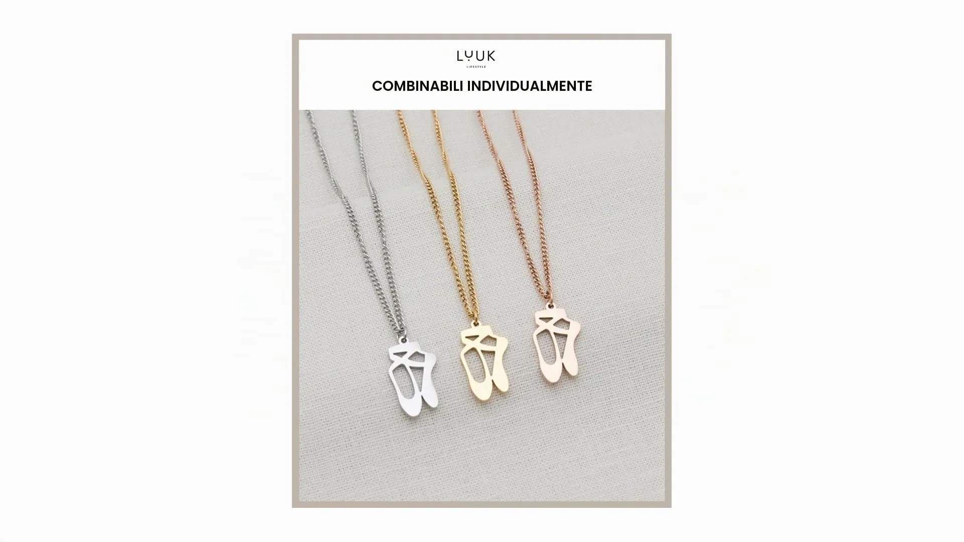 LUUK LIFESTYLE Collana con Ciondolo Scarpe da Balletto, Oro, 50cm - immagine 5