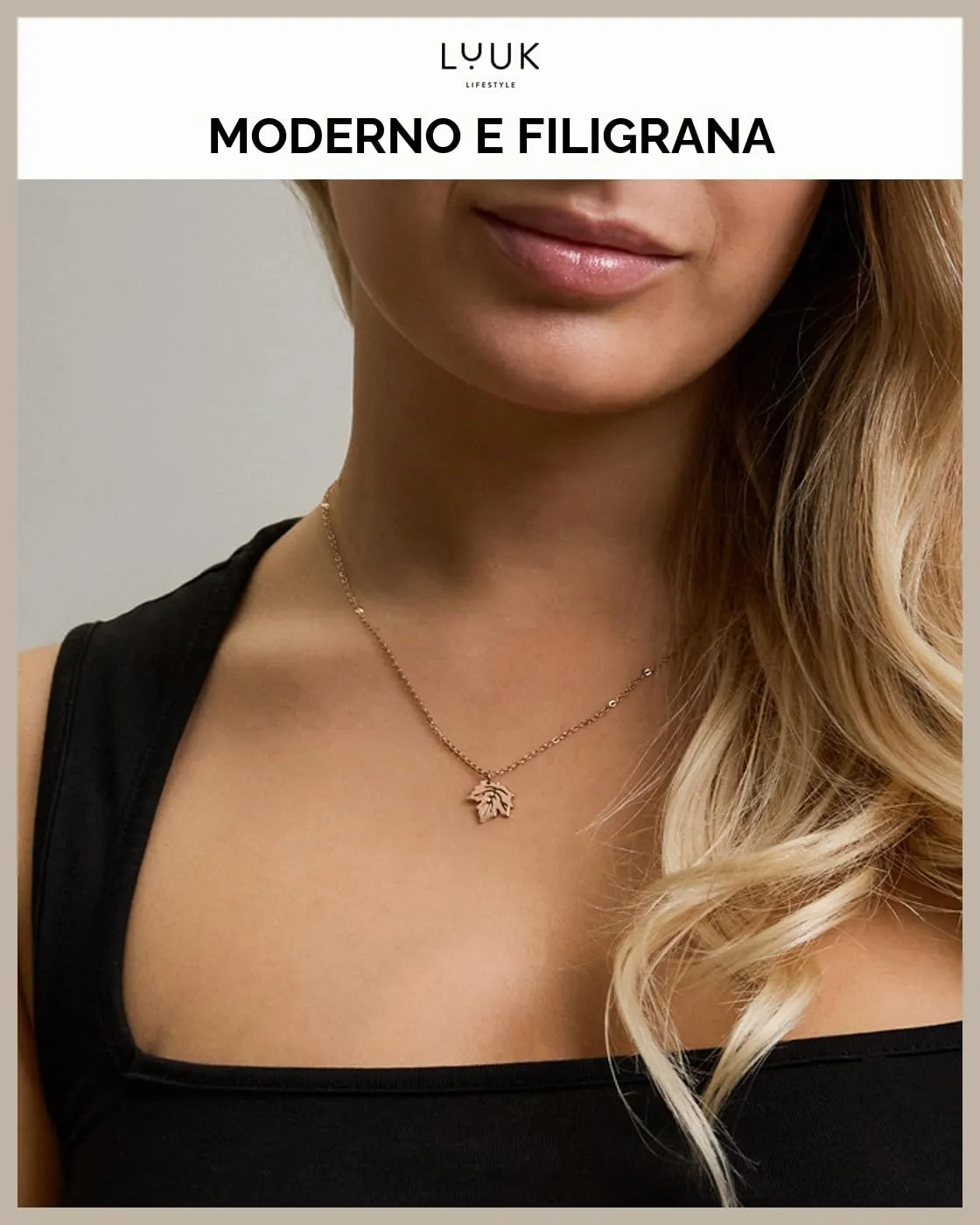 LUUK LIFESTYLE Collana con Ciondolo Foglia d'Acero, Oro Rosa, 50cm - immagine 3
