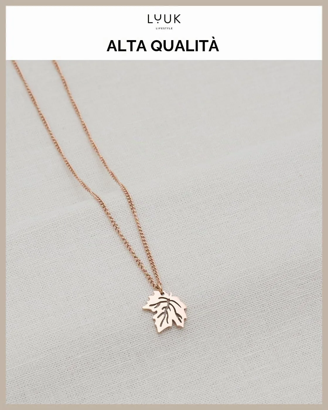 LUUK LIFESTYLE Collana con Ciondolo Foglia d'Acero, Oro Rosa, 50cm - immagine 4