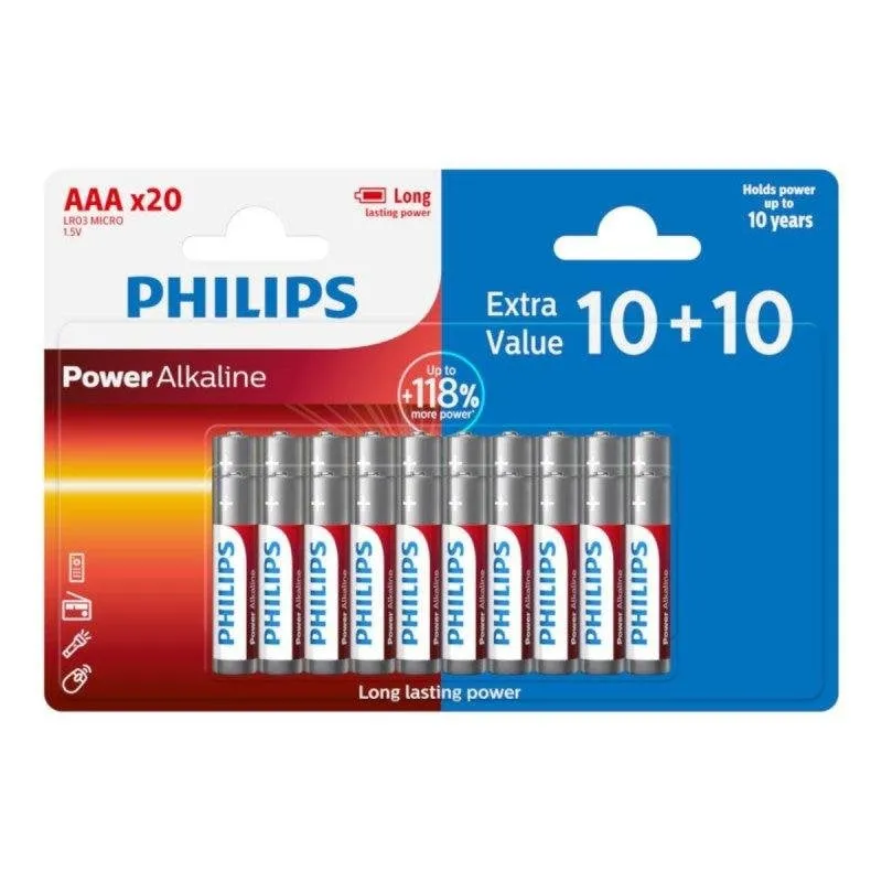Pila alcalina LR03 AAA Philips Power Alkaline Pack 20 - immagine 1