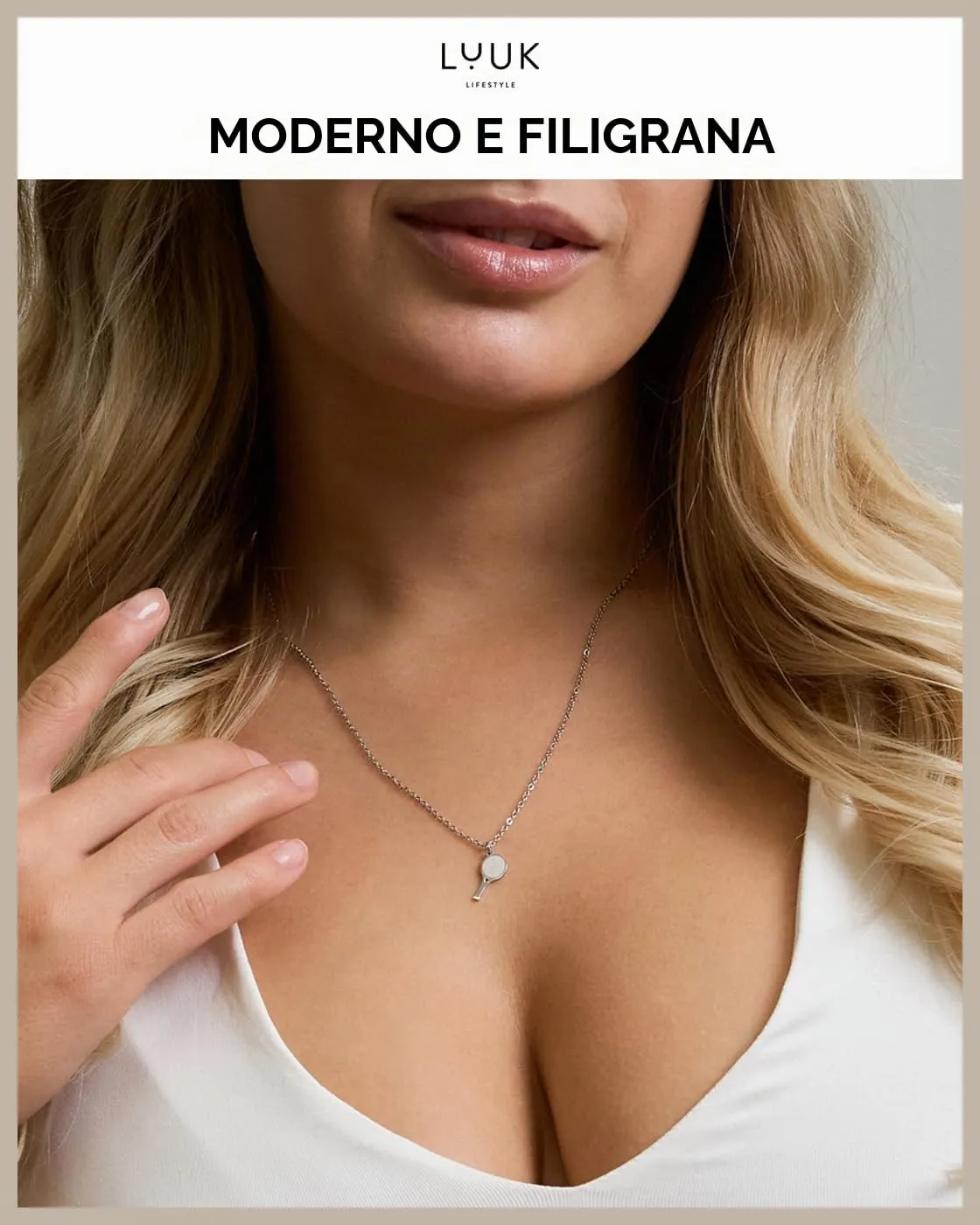 LUUK LIFESTYLE Collana con Ciondolo Racchetta da Tennis, Argento, 50cm - immagine 3