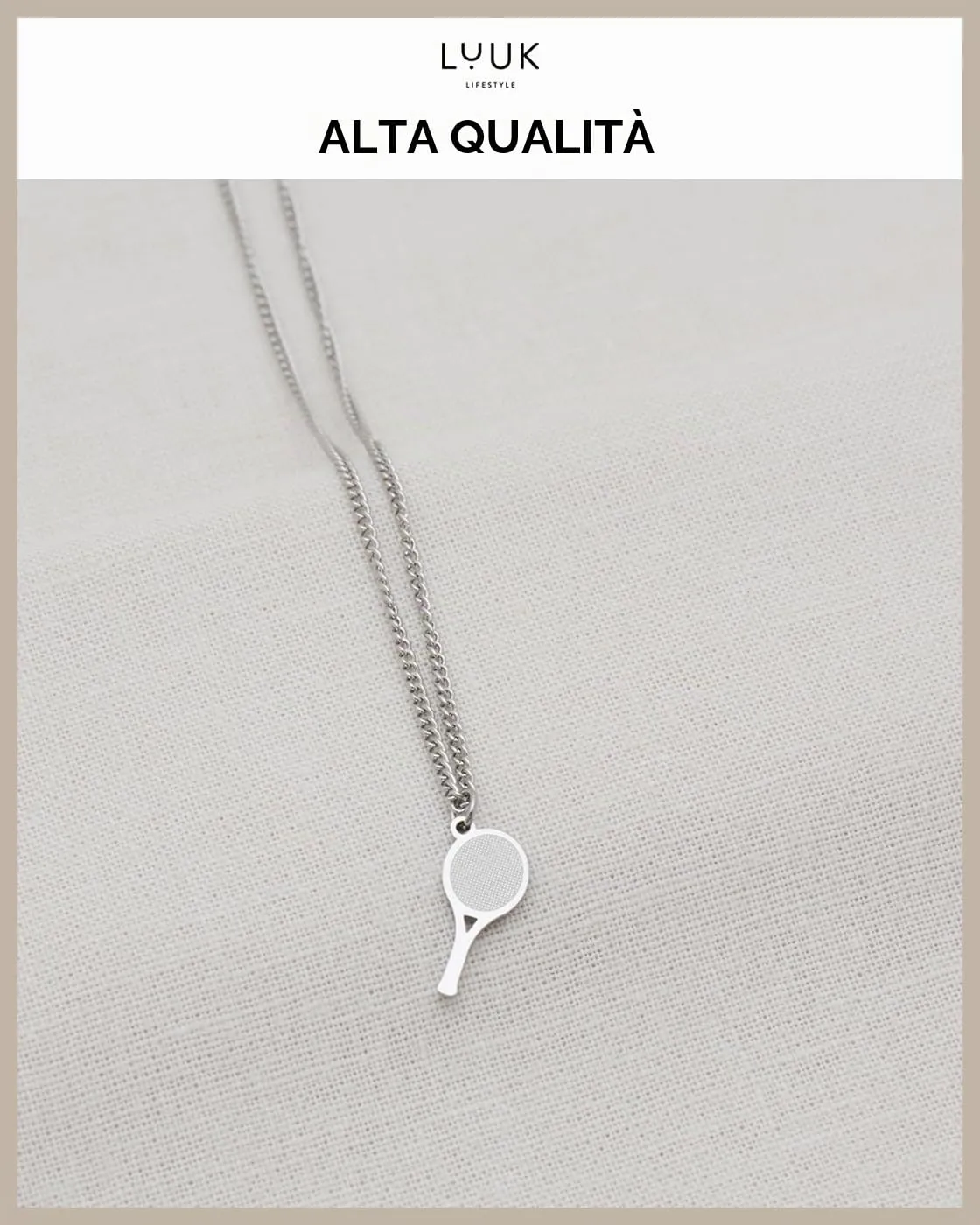 LUUK LIFESTYLE Collana con Ciondolo Racchetta da Tennis, Argento, 50cm - immagine 4
