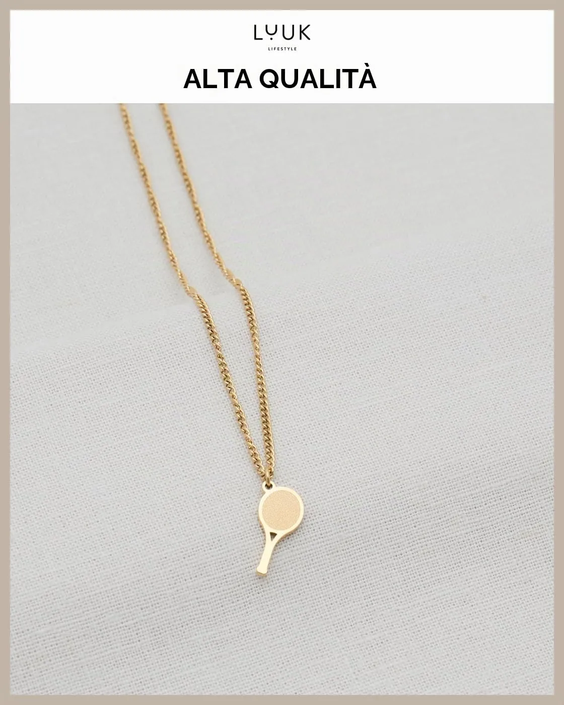 LUUK LIFESTYLE Collana con Ciondolo Racchetta da Tennis, Oro, 50cm - immagine 4
