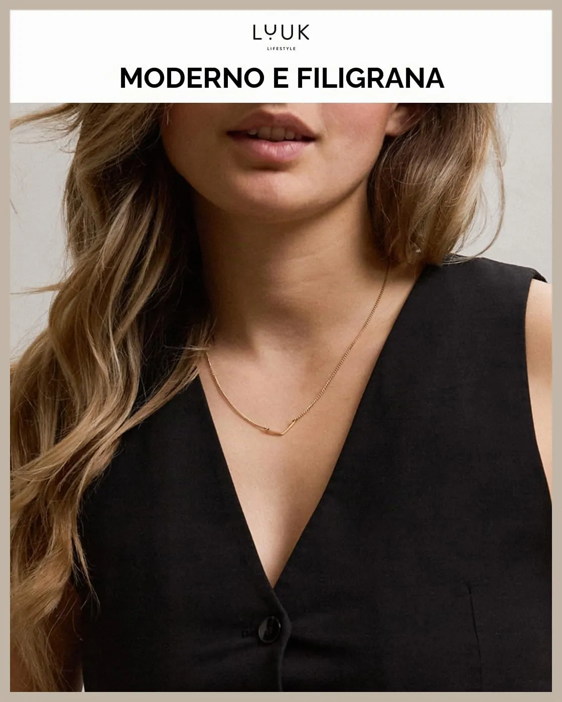 LUUK LIFESTYLE Collana con Ciondolo Chevron, Oro, 50cm - immagine 3