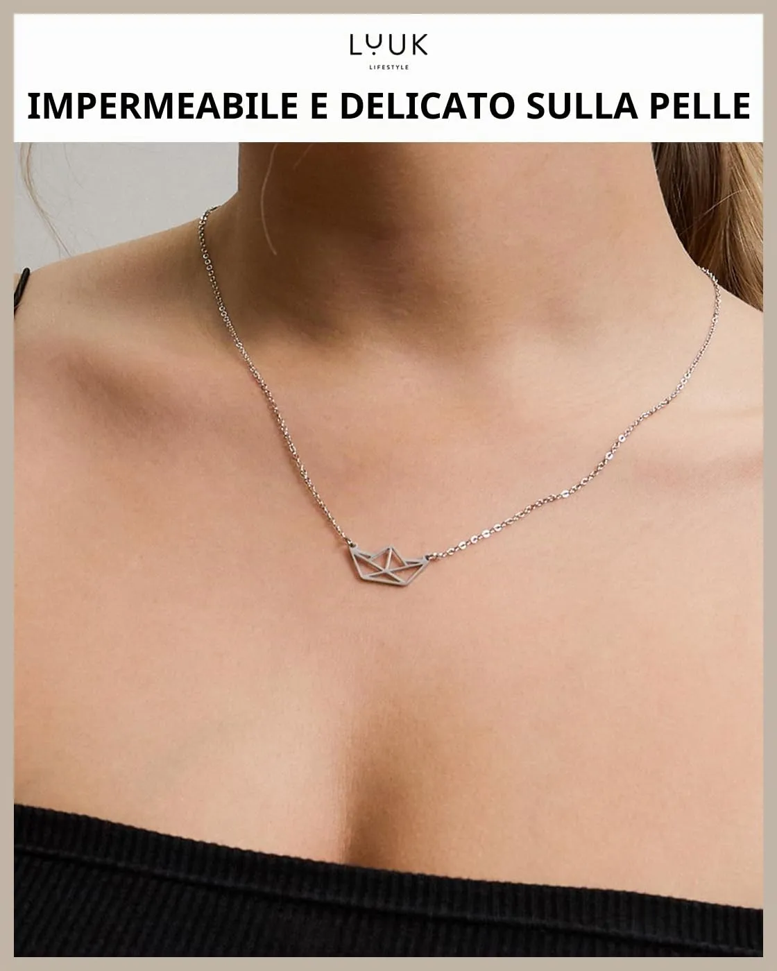 LUUK LIFESTYLE Collana con Ciondolo Nave, Argento, 50cm - immagine 2