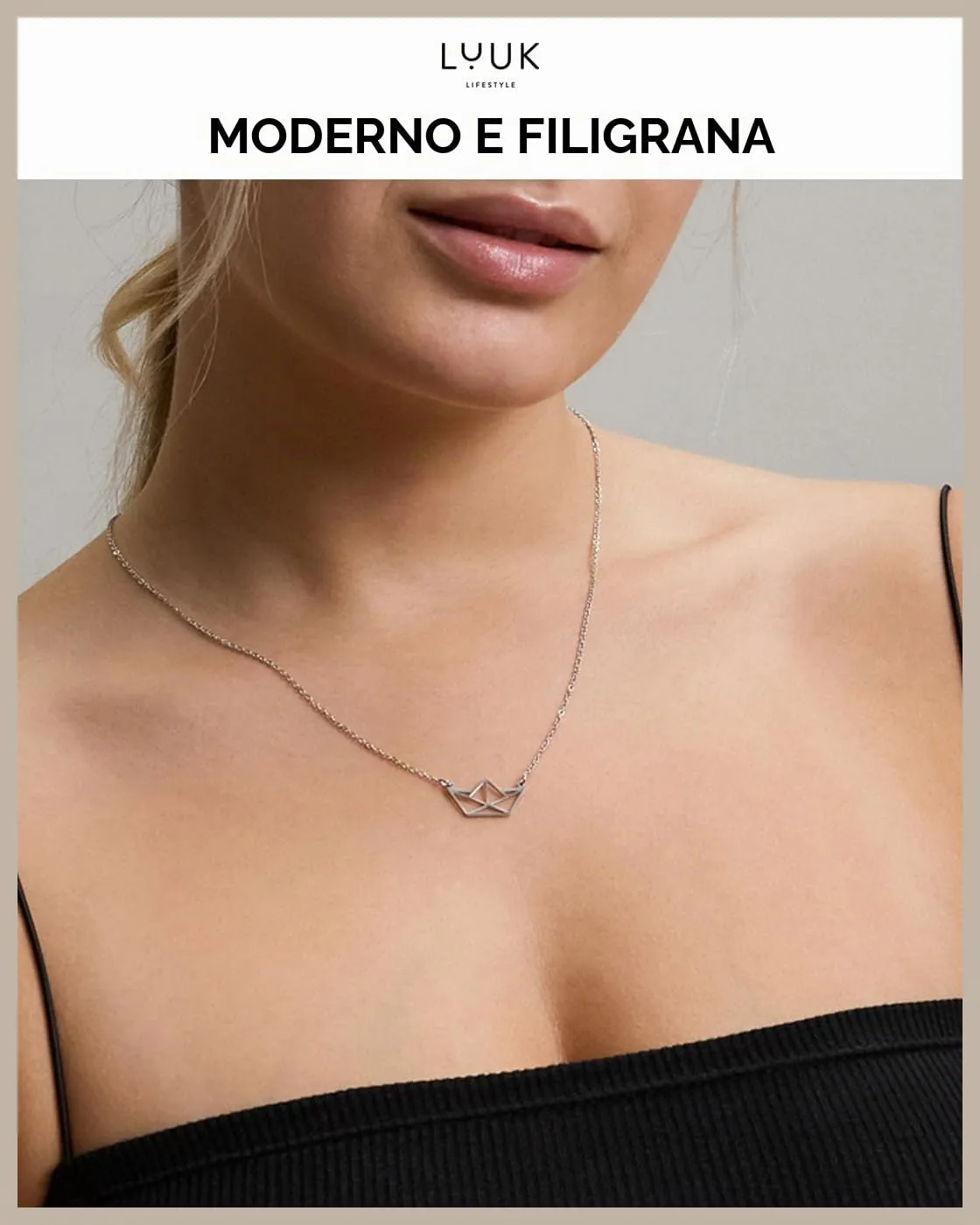 LUUK LIFESTYLE Collana con Ciondolo Nave, Argento, 50cm - immagine 3