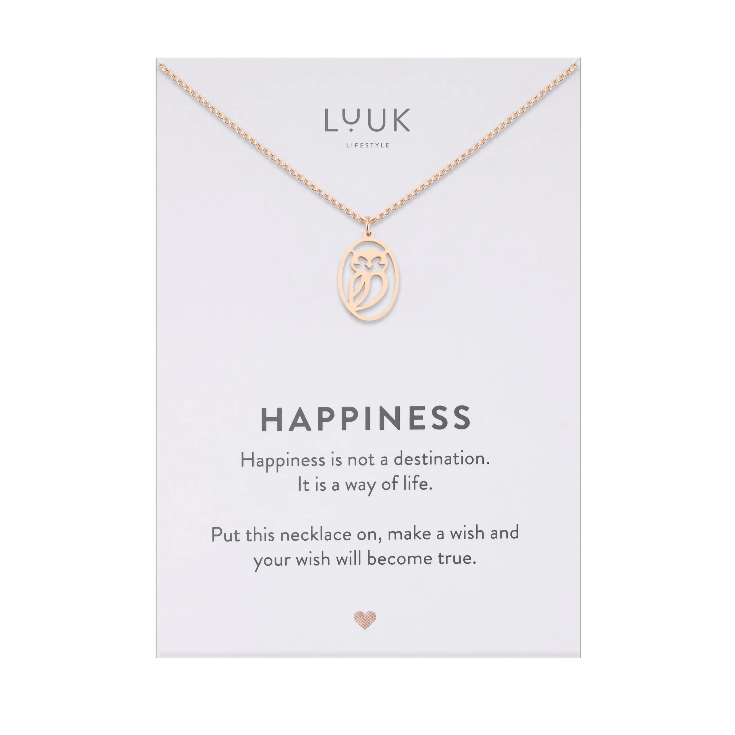 LUUK LIFESTYLE Collana Acciaio Inox con Ciondolo Gufo, Oro Rosa, 50cm - immagine 1