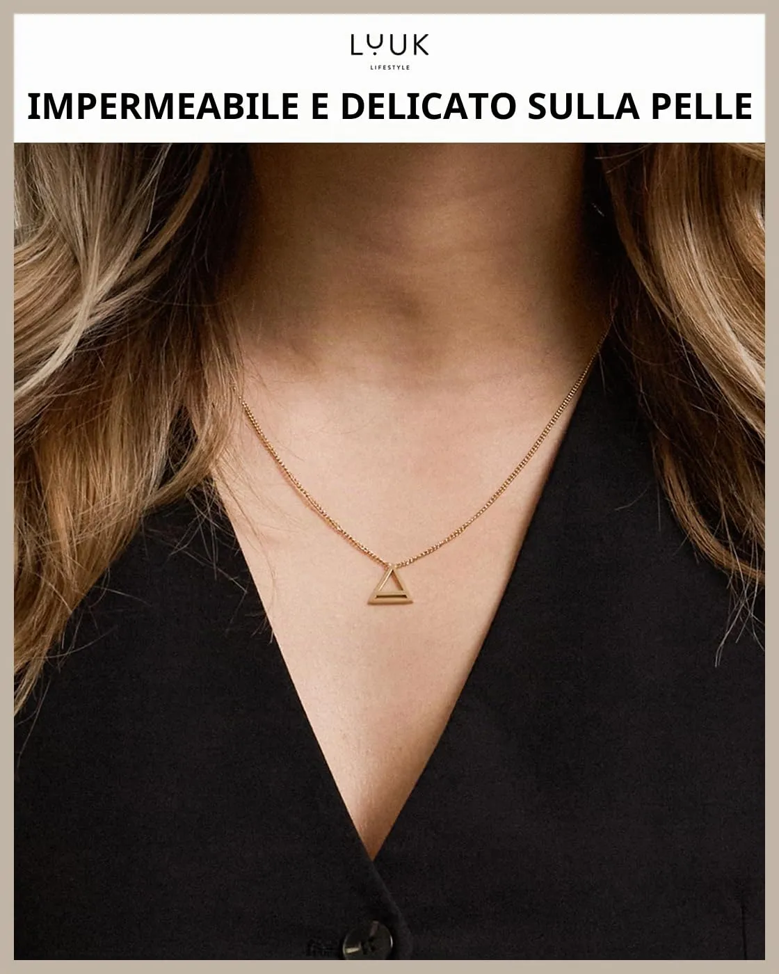 LUUK LIFESTYLE Collana con Ciondolo Triangolo, Oro, 50cm - immagine 2