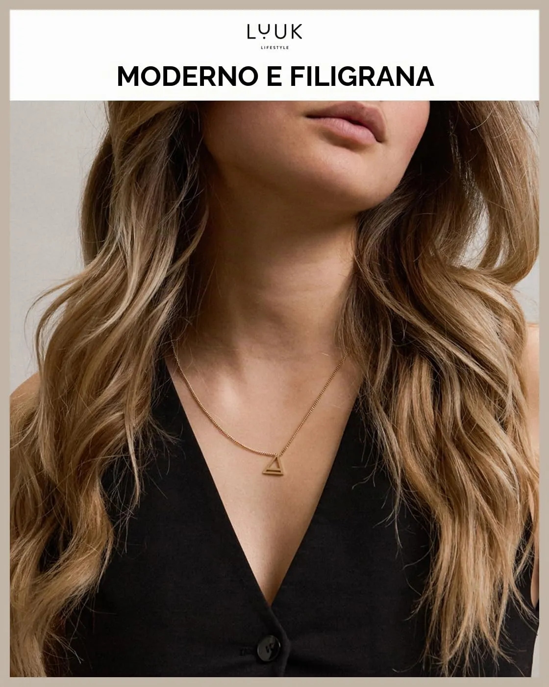 LUUK LIFESTYLE Collana con Ciondolo Triangolo, Oro, 50cm - immagine 3