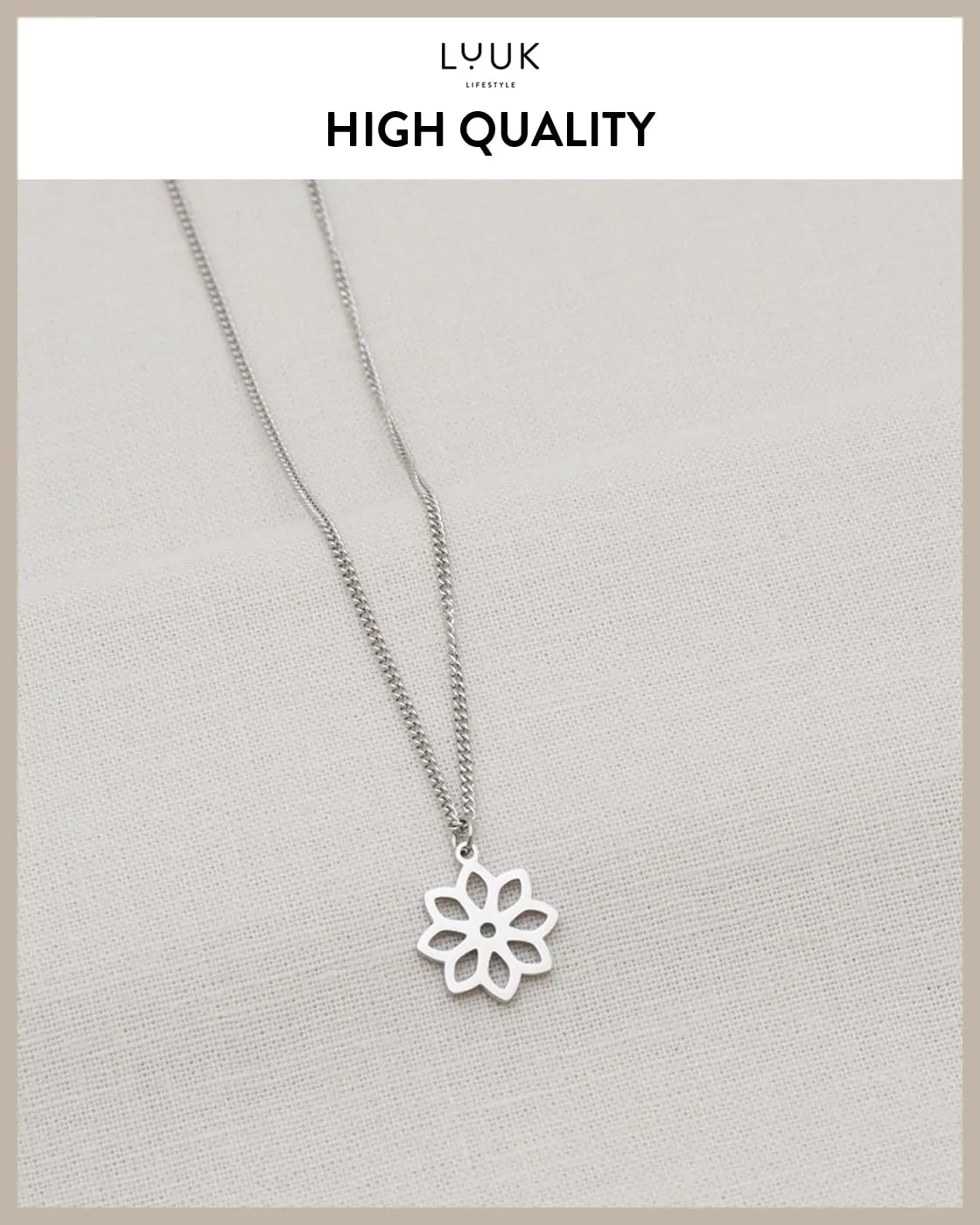 LUUK LIFESTYLE Collana Acciaio Inox con Ciondolo Margherita, Argento, 50cm - immagine 4