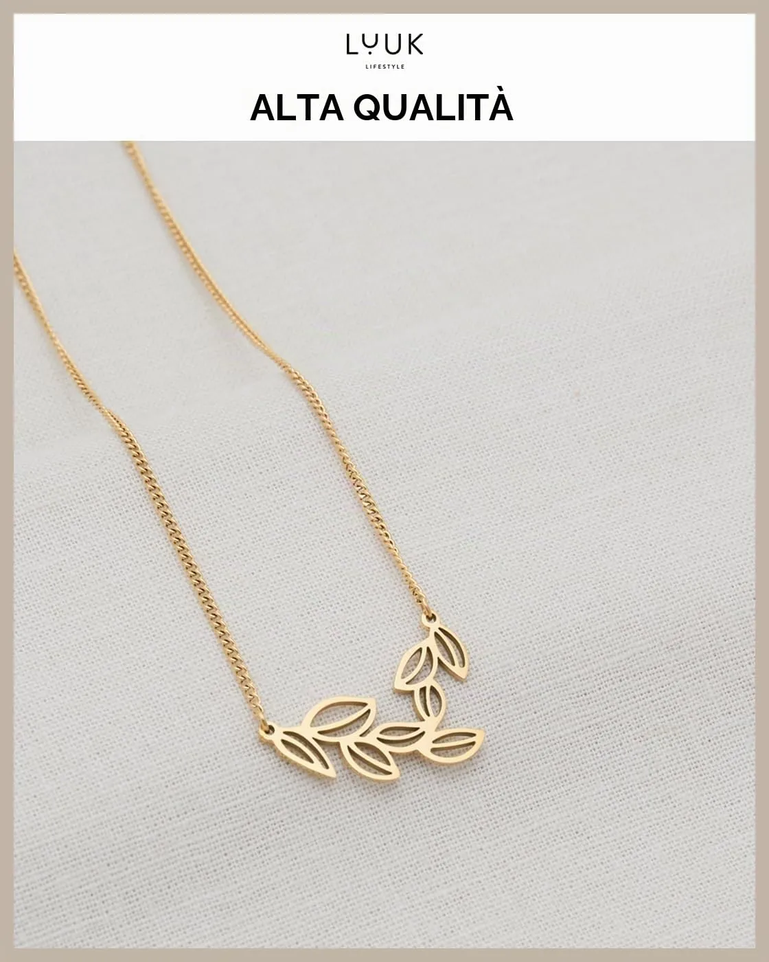 LUUK LIFESTYLE Collana con Ciondolo Ramo d'Ulivo, Oro, 50cm - immagine 4
