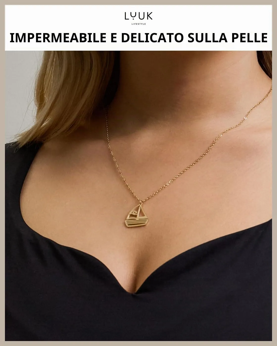 LUUK LIFESTYLE Collana con Ciondolo Barca a Vela, Oro, 50cm - immagine 2