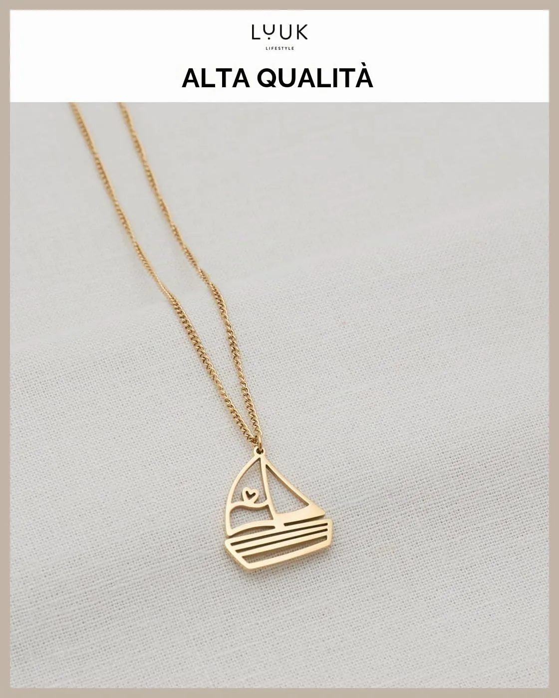 LUUK LIFESTYLE Collana con Ciondolo Barca a Vela, Oro, 50cm - immagine 4
