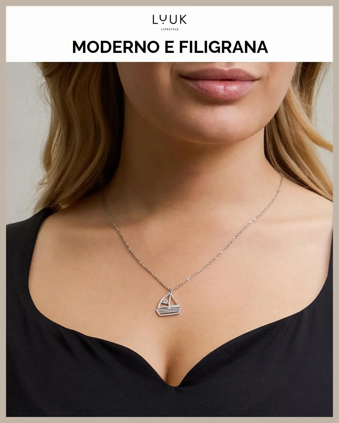 LUUK LIFESTYLE Collana con Ciondolo Barca a Vela, Argento, 50cm - immagine 3