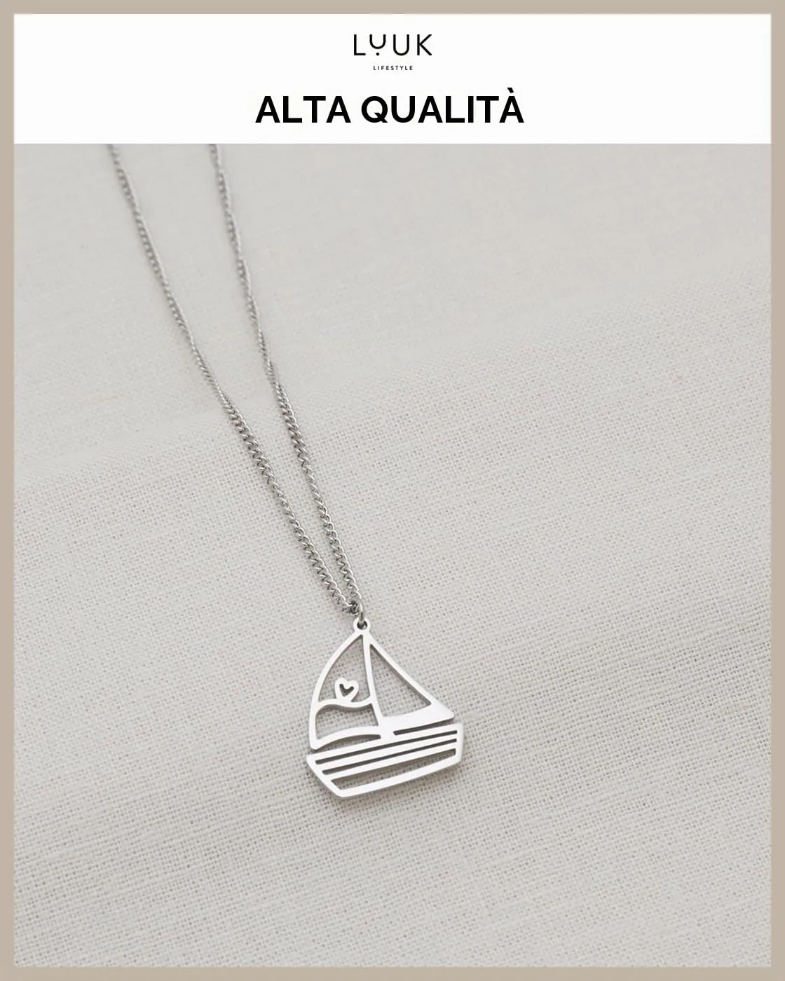 LUUK LIFESTYLE Collana con Ciondolo Barca a Vela, Argento, 50cm - immagine 4