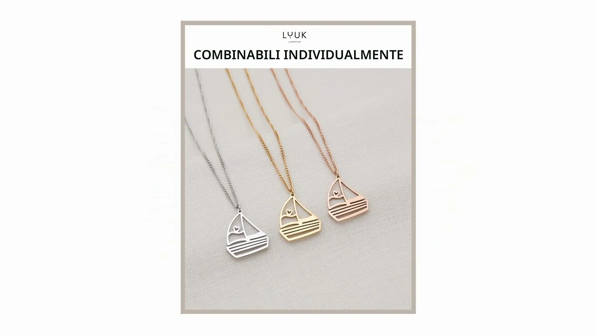 LUUK LIFESTYLE Collana con Ciondolo Barca a Vela, Argento, 50cm - immagine 5