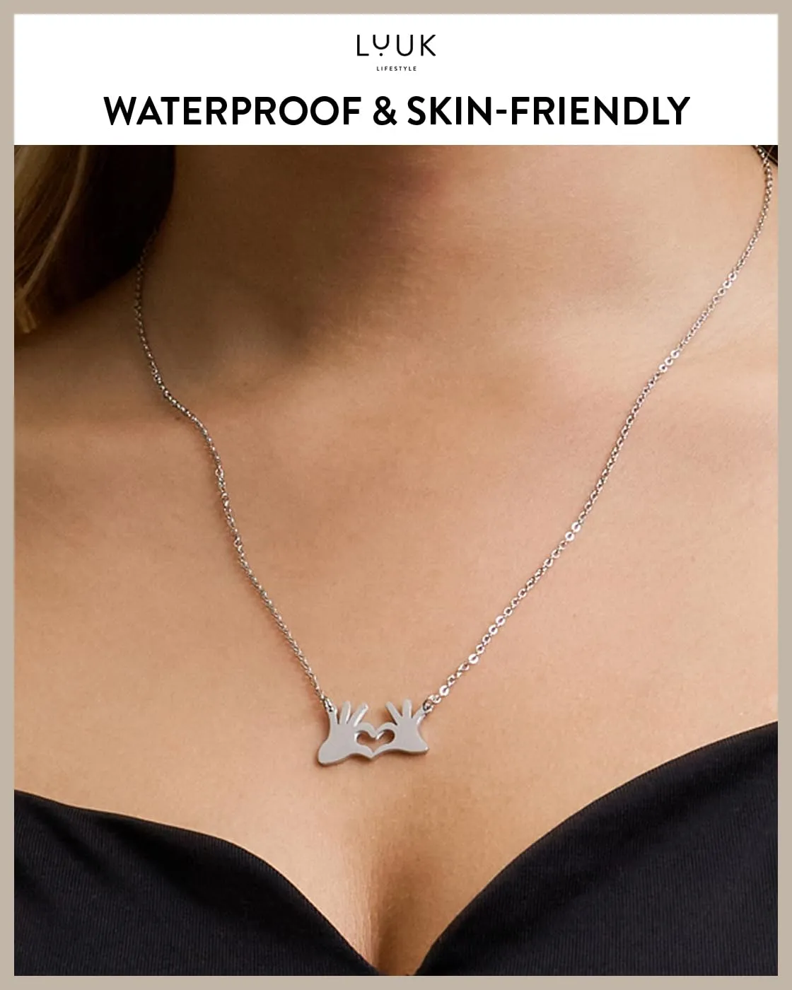 LUUK LIFESTYLE Collana con Ciondolo Mani a Cuore, Argento, 50cm - immagine 2