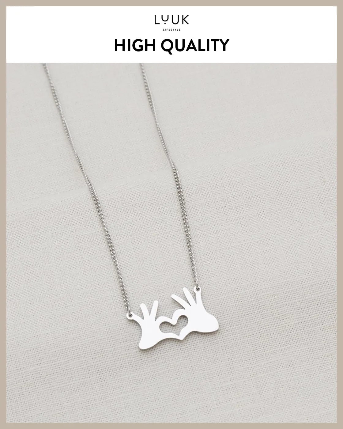 LUUK LIFESTYLE Collana con Ciondolo Mani a Cuore, Argento, 50cm - immagine 4