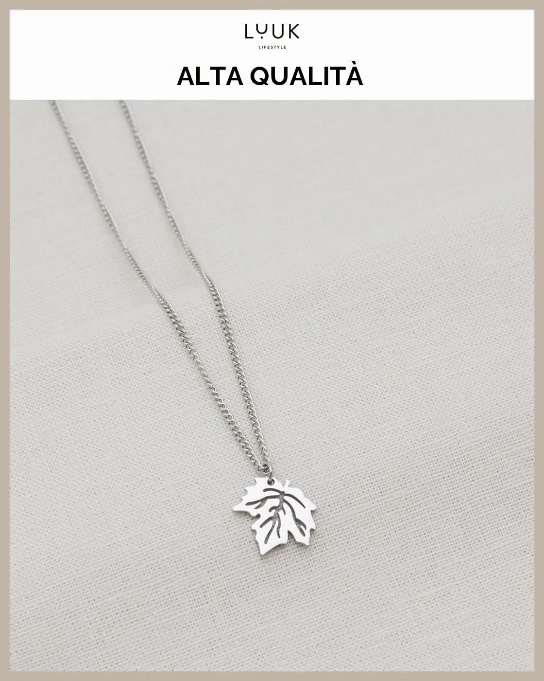LUUK LIFESTYLE Collana con Ciondolo Foglia d'Acero, Argento, 50cm - immagine 4