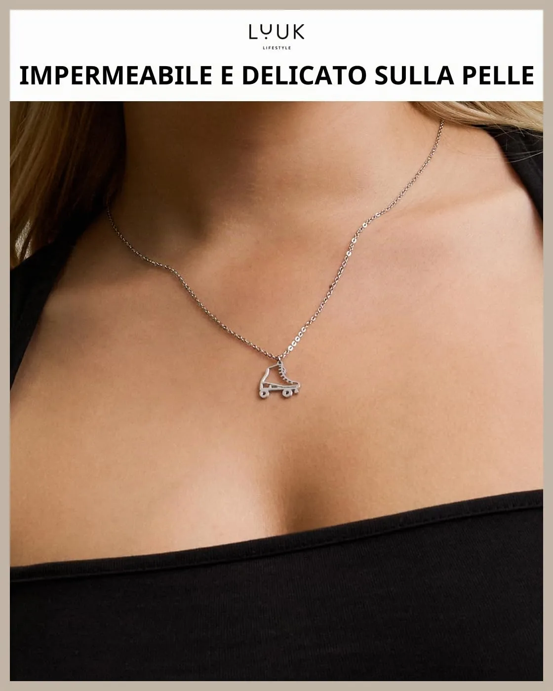 LUUK LIFESTYLE Collana con Ciondolo Pattino a Rotelle, Argento, 50cm - immagine 2