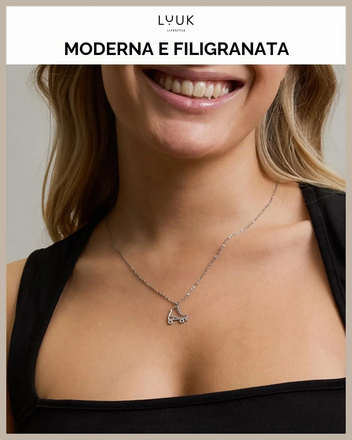LUUK LIFESTYLE Collana con Ciondolo Pattino a Rotelle, Argento, 50cm - immagine 3