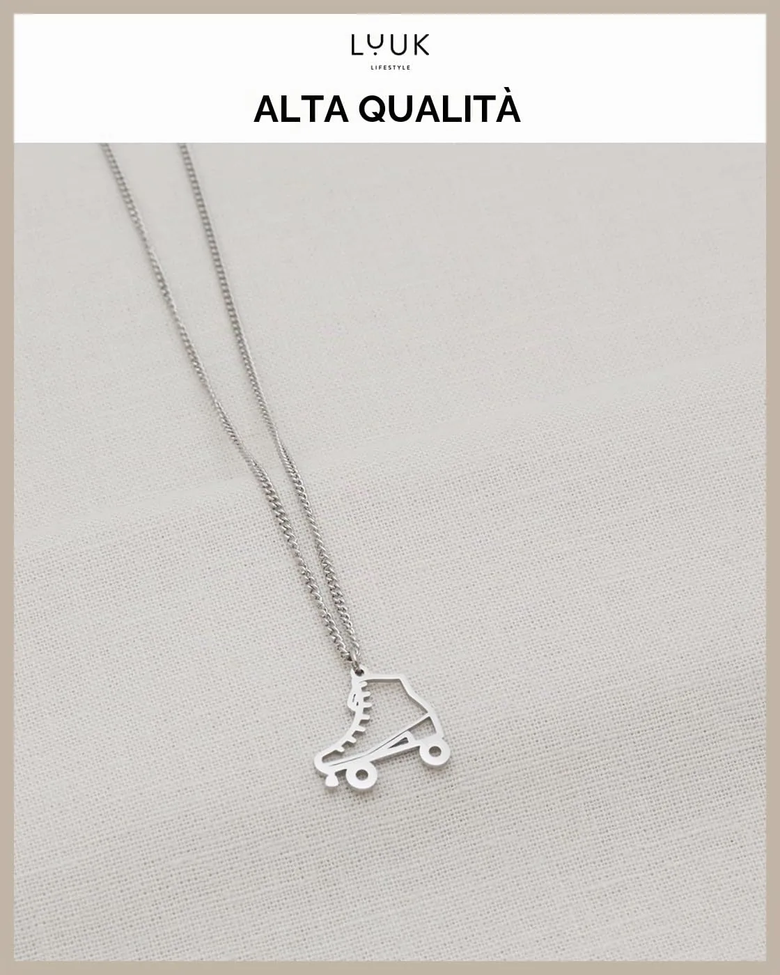 LUUK LIFESTYLE Collana con Ciondolo Pattino a Rotelle, Argento, 50cm - immagine 4