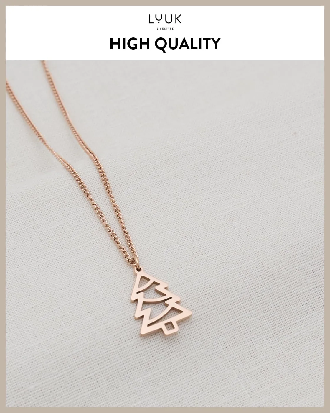 LUUK LIFESTYLE Collana con Ciondolo Albero di Natale, Oro Rosa, 50cm - immagine 4
