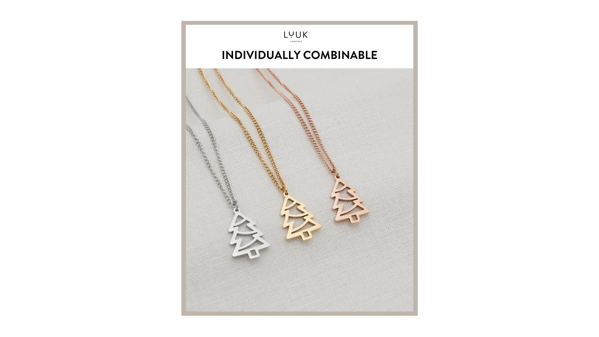 LUUK LIFESTYLE Collana con Ciondolo Albero di Natale, Oro Rosa, 50cm - immagine 5