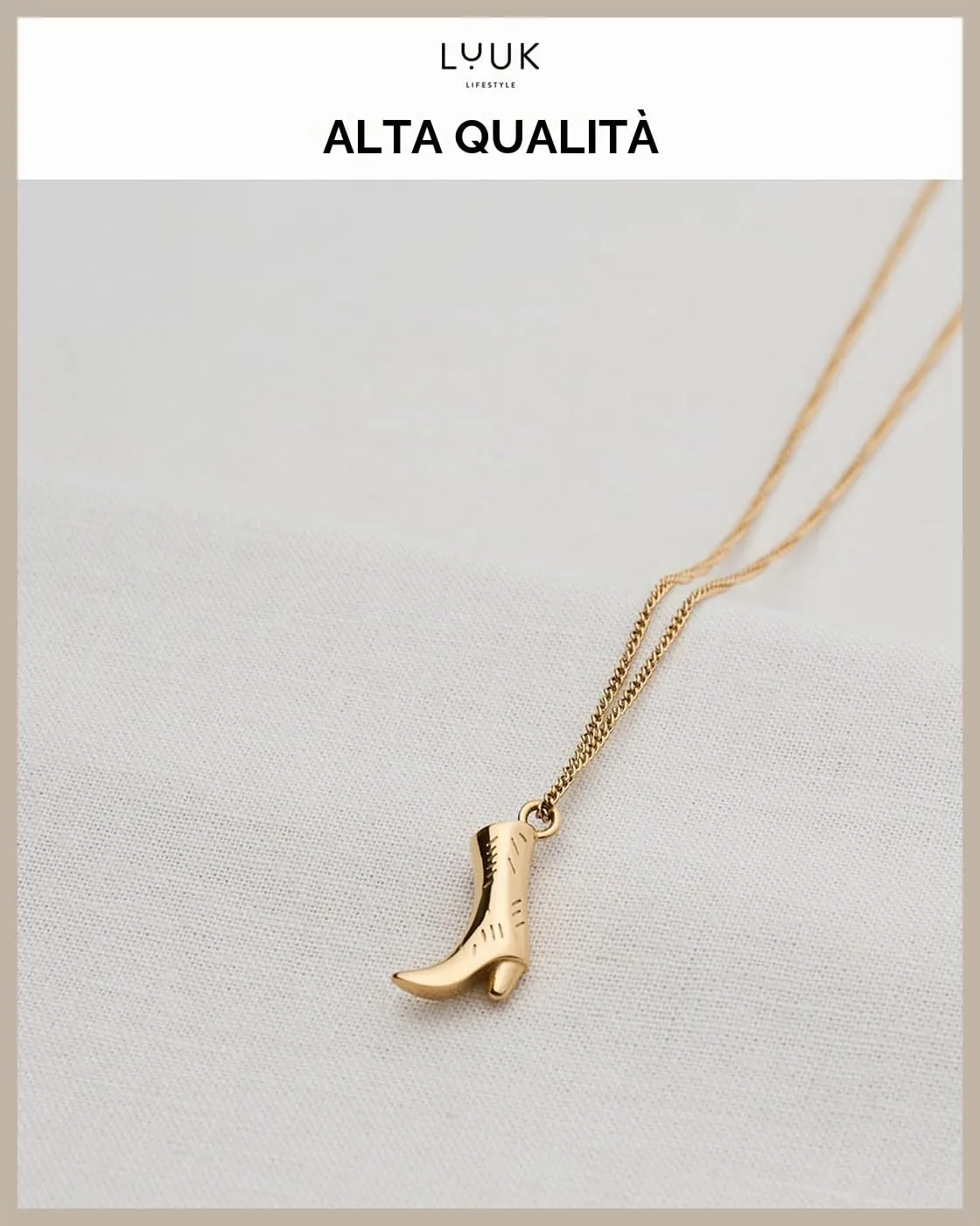 LUUK LIFESTYLE Collana con Ciondolo Stivale da Cowboy, Oro, 50cm - immagine 4