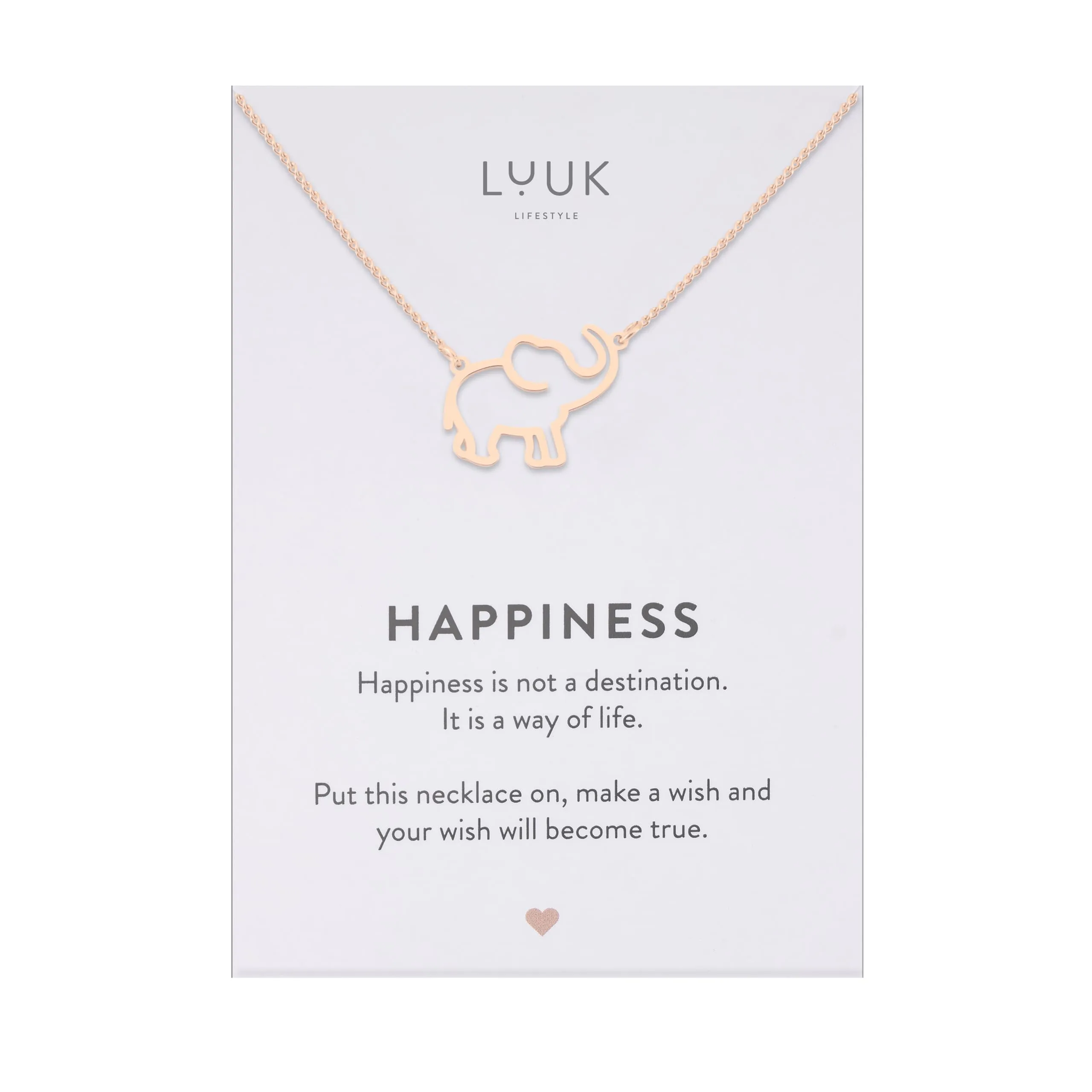 LUUK LIFESTYLE Collana Acciaio Inox con Ciondolo Elefante, Oro Rosa, 50cm - immagine 1