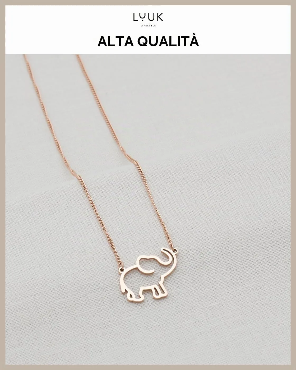 LUUK LIFESTYLE Collana Acciaio Inox con Ciondolo Elefante, Oro Rosa, 50cm - immagine 4