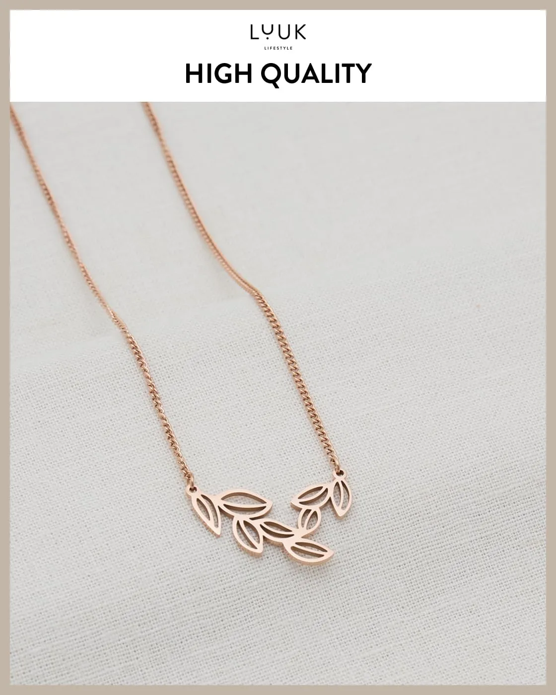 LUUK LIFESTYLE Collana con Ciondolo Ramo d'Ulivo, Oro Rosa, 50cm - immagine 4