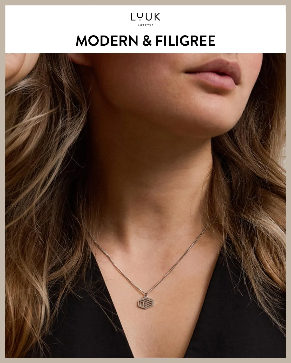 LUUK LIFESTYLE Collana con Ciondolo Dado, Argento, 50cm - immagine 3