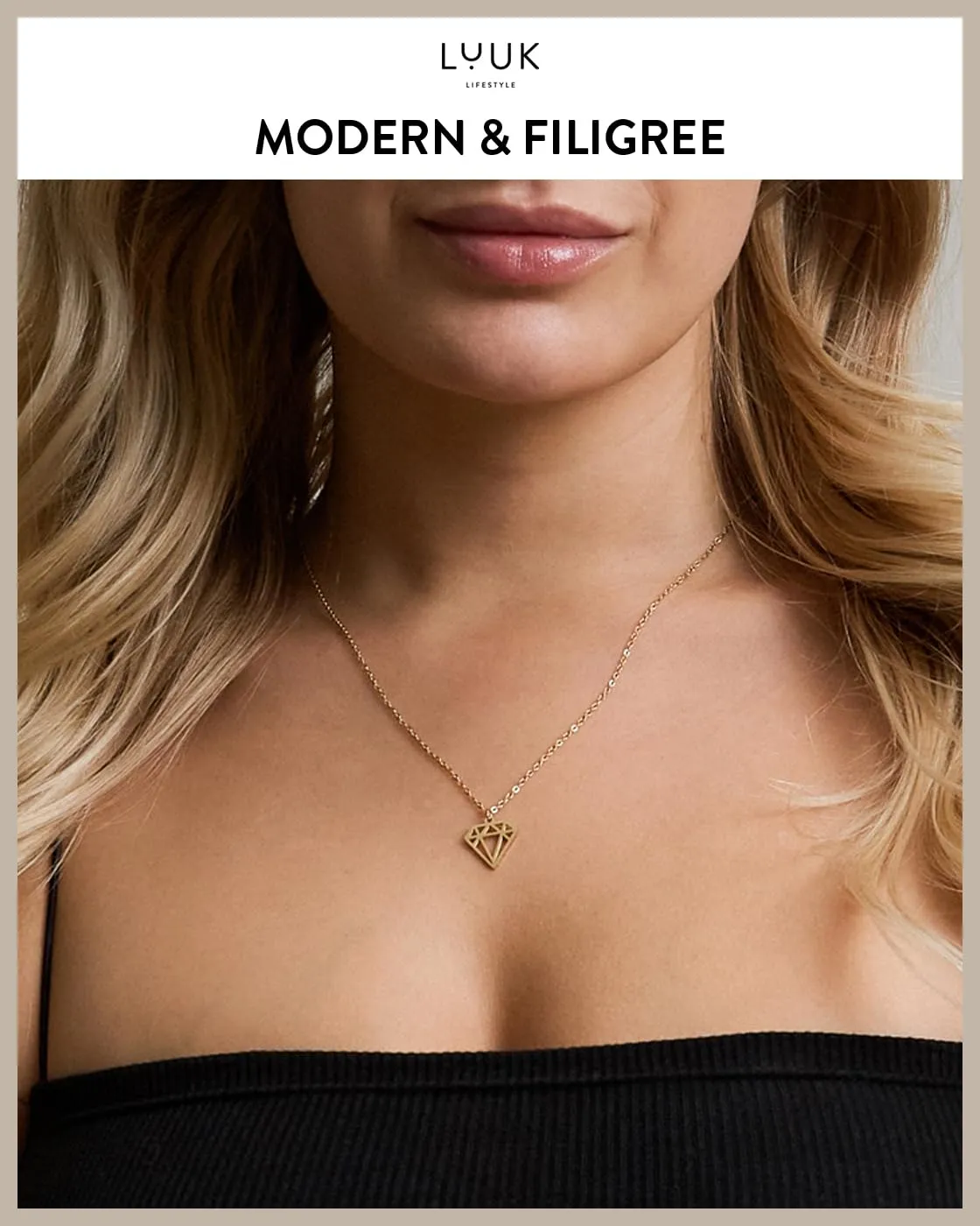 LUUK LIFESTYLE Collana con Ciondolo Diamante, Oro, 50cm - immagine 3