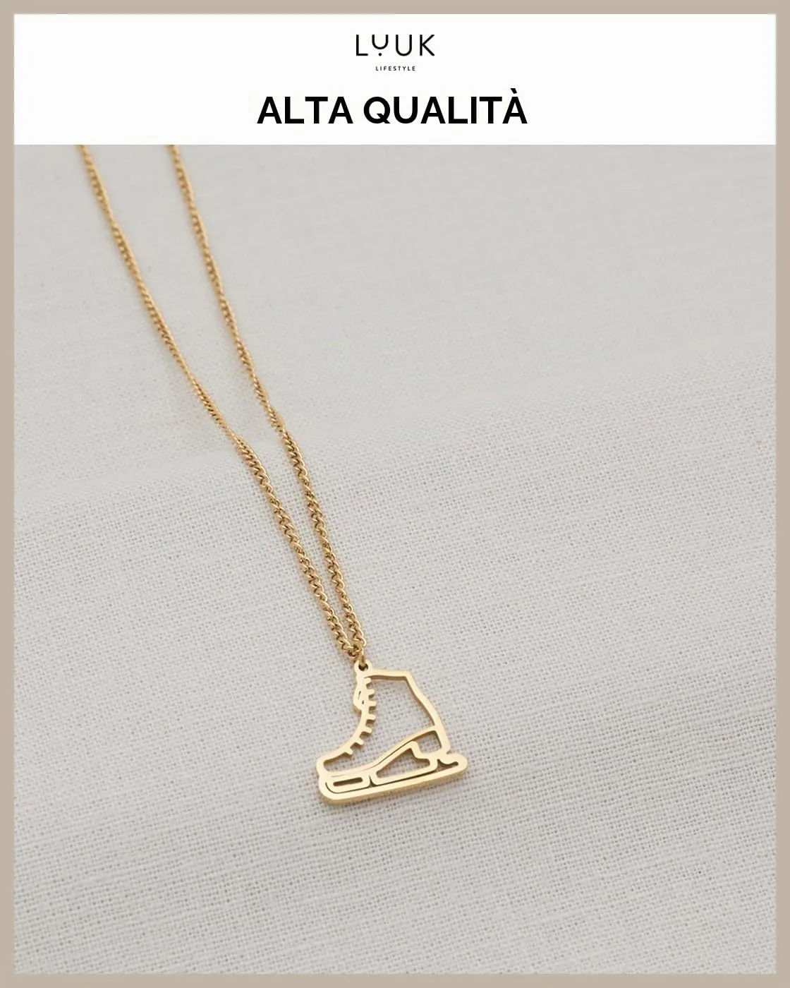 LUUK LIFESTYLE Collana con Ciondolo Pattino da Ghiaccio, Oro, 50cm - immagine 2