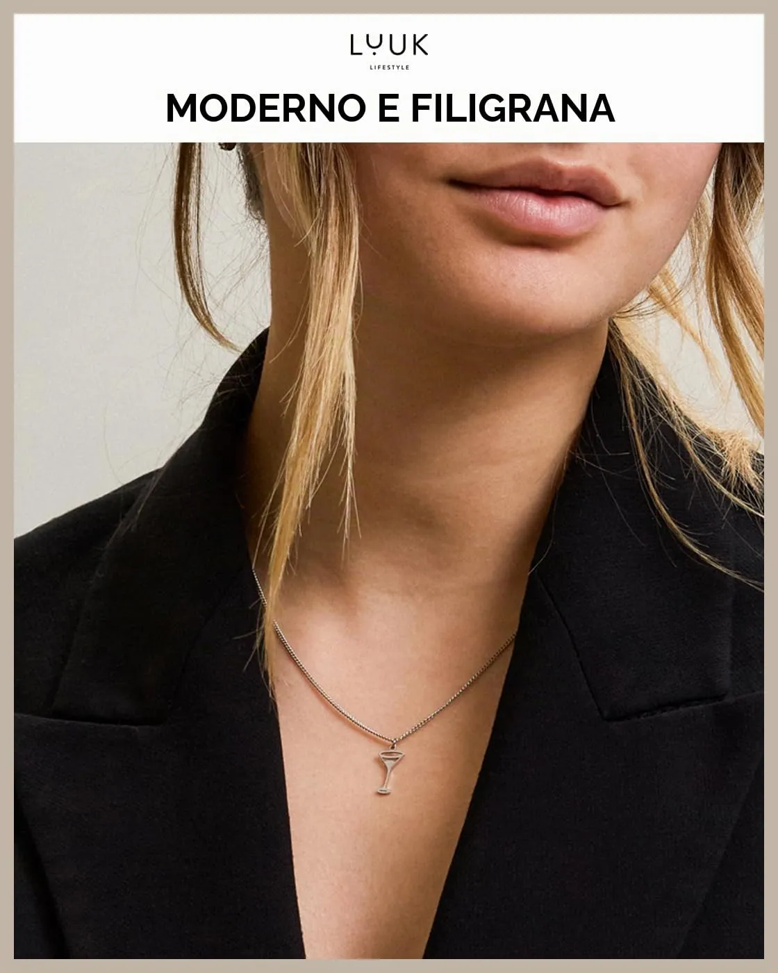 LUUK LIFESTYLE Collana Acciaio Inox con Ciondolo Coppetta, Argento, 50cm - immagine 3