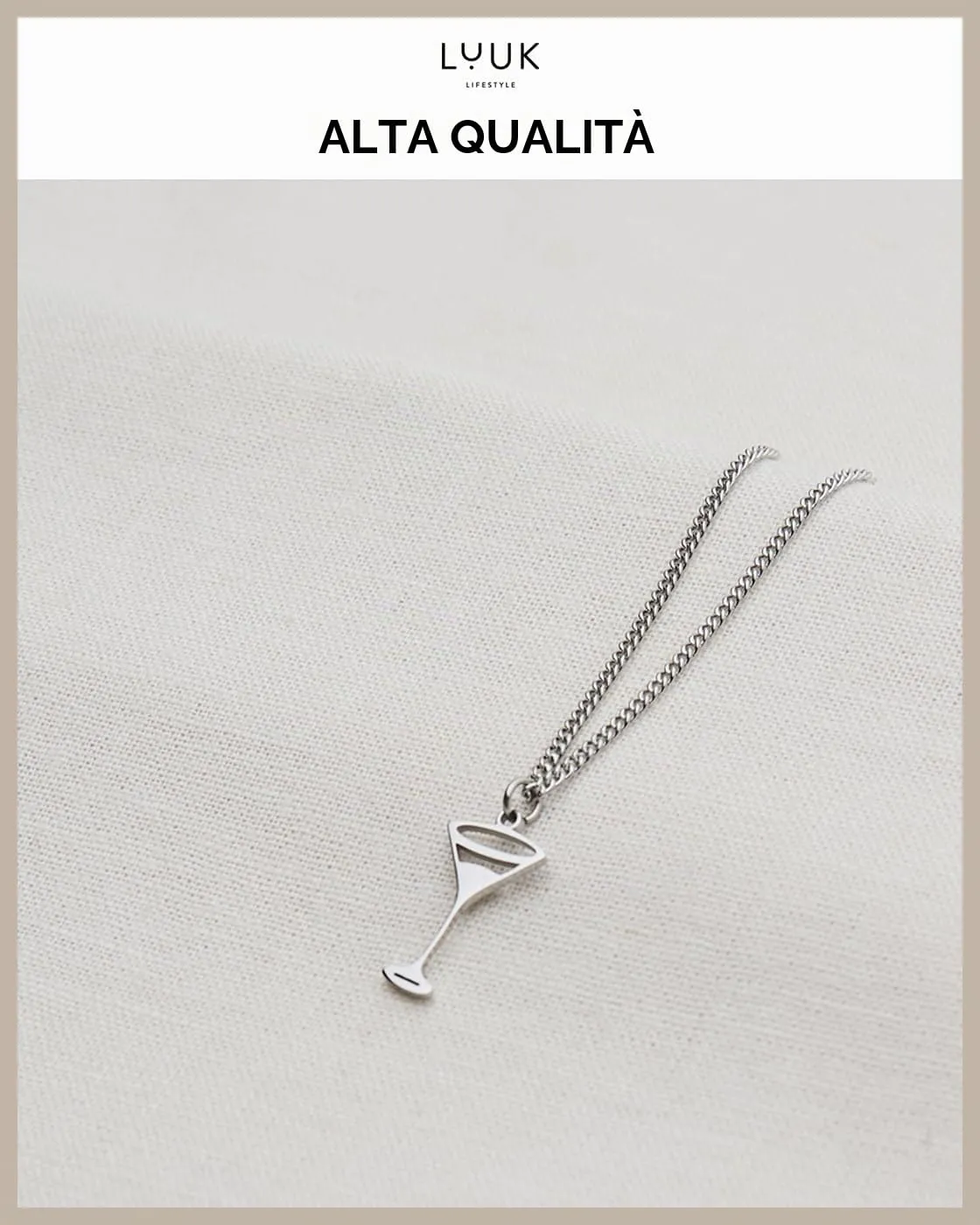 LUUK LIFESTYLE Collana Acciaio Inox con Ciondolo Coppetta, Argento, 50cm - immagine 4