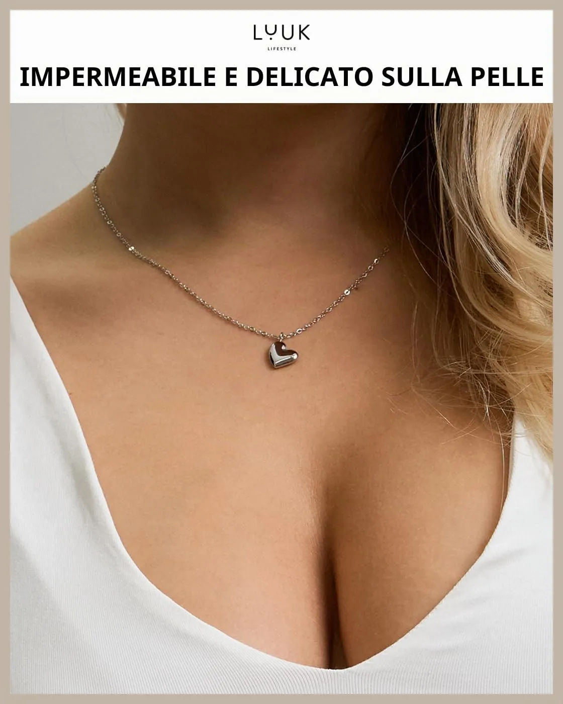 LUUK LIFESTYLE Collana con Ciondolo Cuore, Argento, 50cm - immagine 2