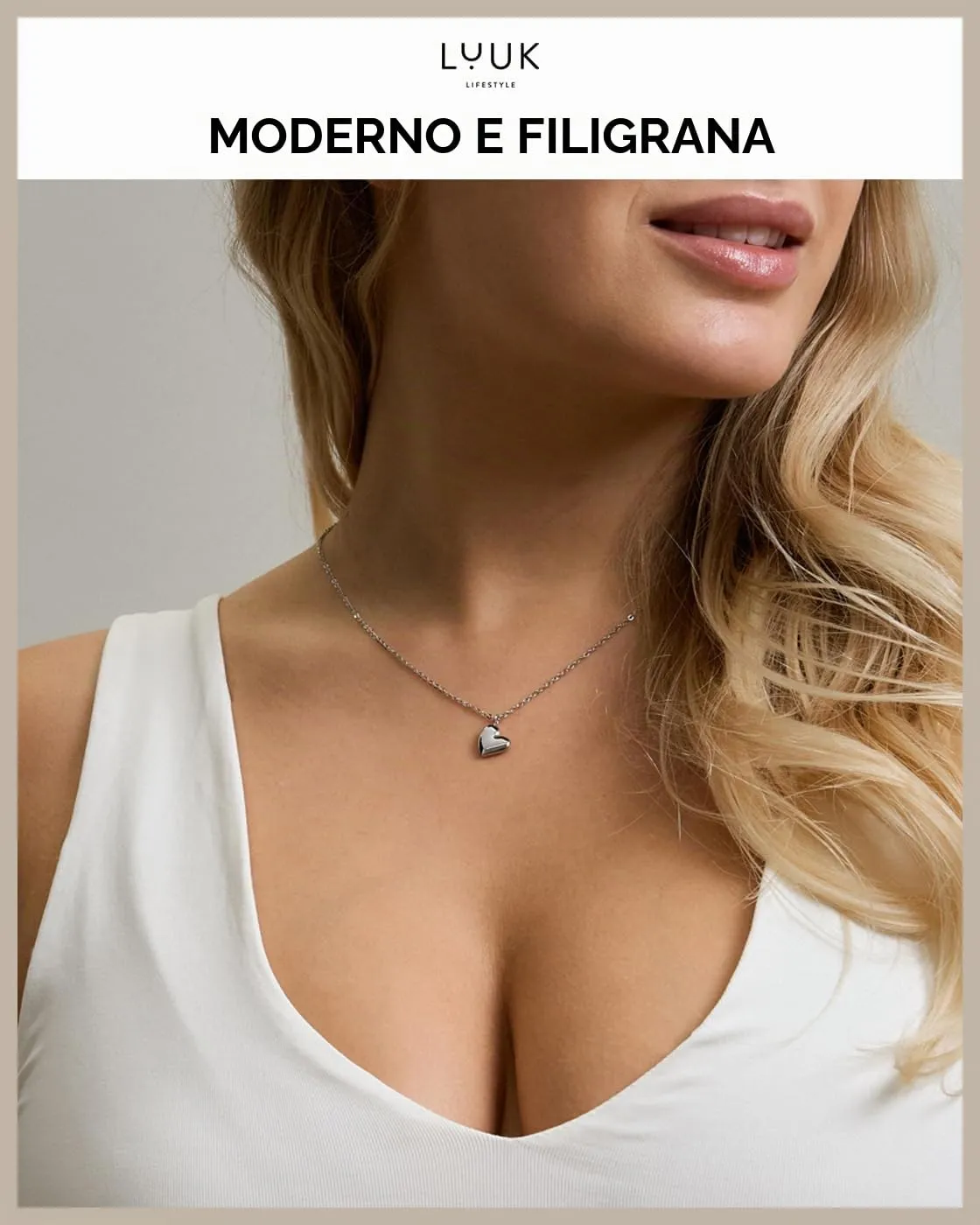 LUUK LIFESTYLE Collana con Ciondolo Cuore, Argento, 50cm - immagine 3