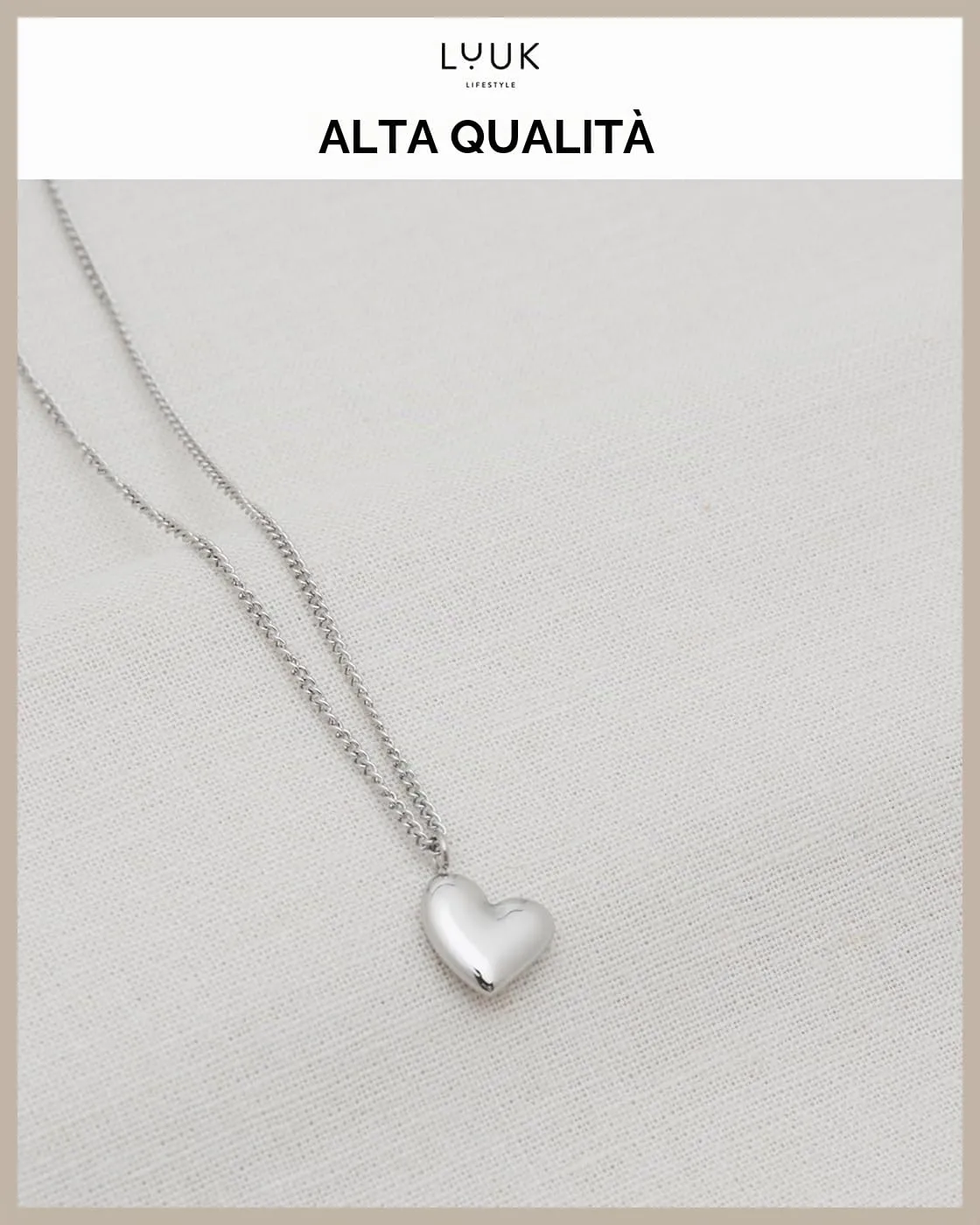 LUUK LIFESTYLE Collana con Ciondolo Cuore, Argento, 50cm - immagine 4