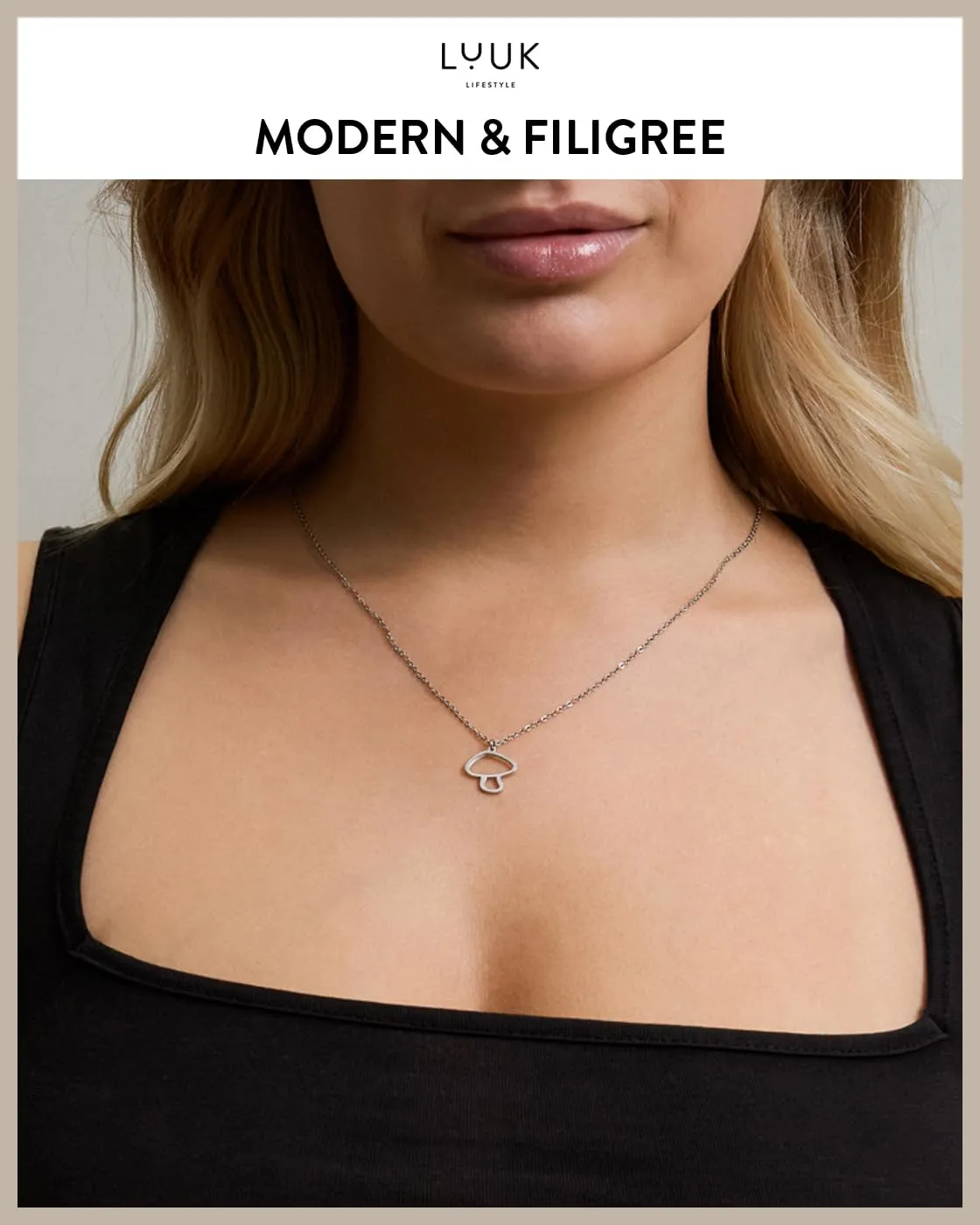 LUUK LIFESTYLE Collana con Ciondolo Fungo, Argento, 50cm - immagine 3