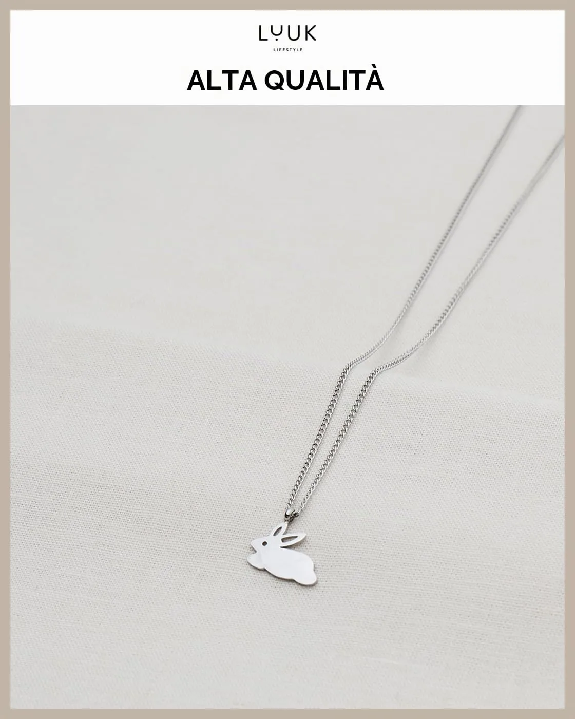 LUUK LIFESTYLE Collana Acciaio Inox con Ciondolo Coniglio, Argento, 50cm - immagine 4