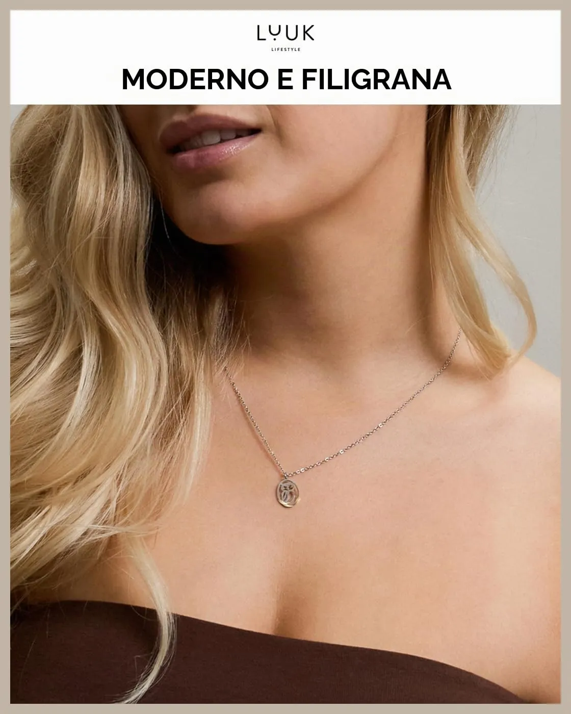 LUUK LIFESTYLE Collana Acciaio Inox con Ciondolo Gufo, Argento, 50cm - immagine 3