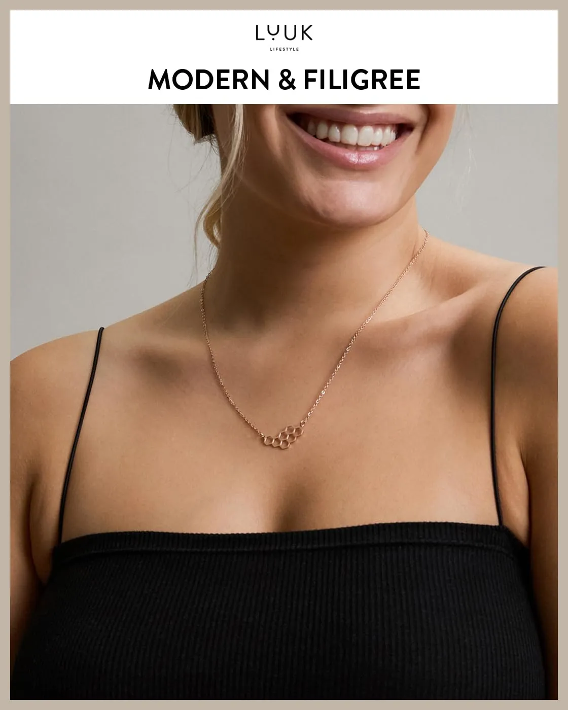 LUUK LIFESTYLE Collana con Ciondolo Favo di Miele, Oro Rosa, 50cm - immagine 3