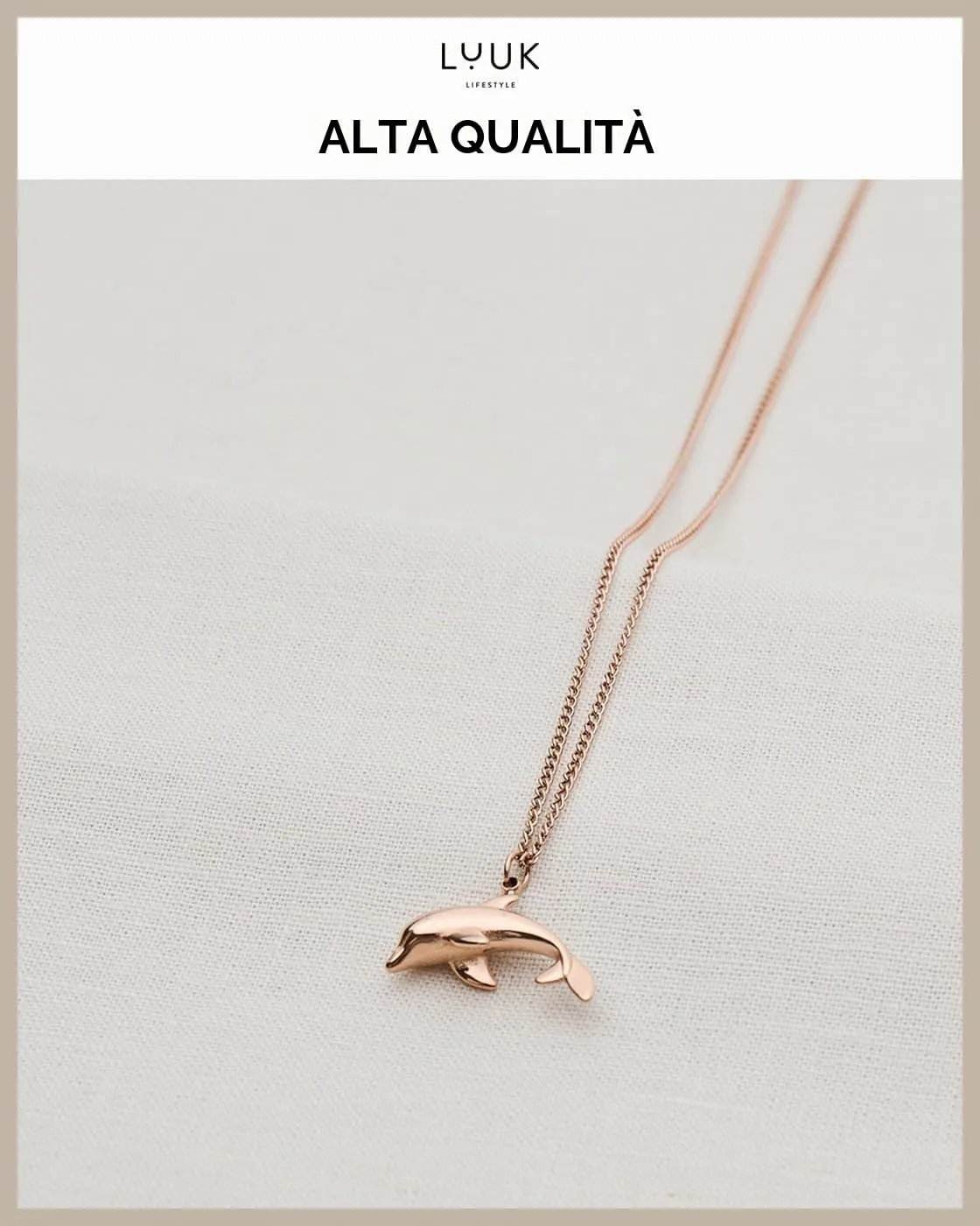 LUUK LIFESTYLE Collana Acciaio Inox con Ciondolo Delfino, Oro Rosa, 50cm - immagine 4